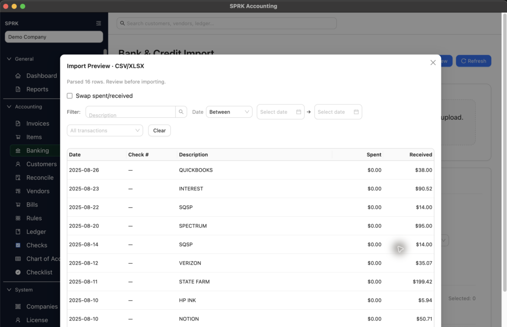 Easy Import Preview lest you confirm transaction before moving forward on SPRK Desktop