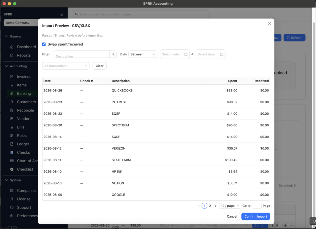 Swap spent/received in case values didn't import correctly.