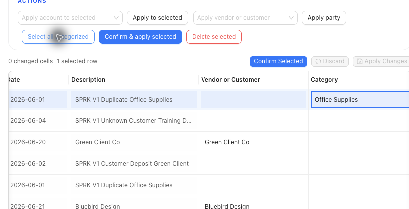 Banking grid after applying the classification and preparing to confirm