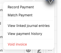 Invoice row action menu with Void invoice enabled on an eligible invoice
