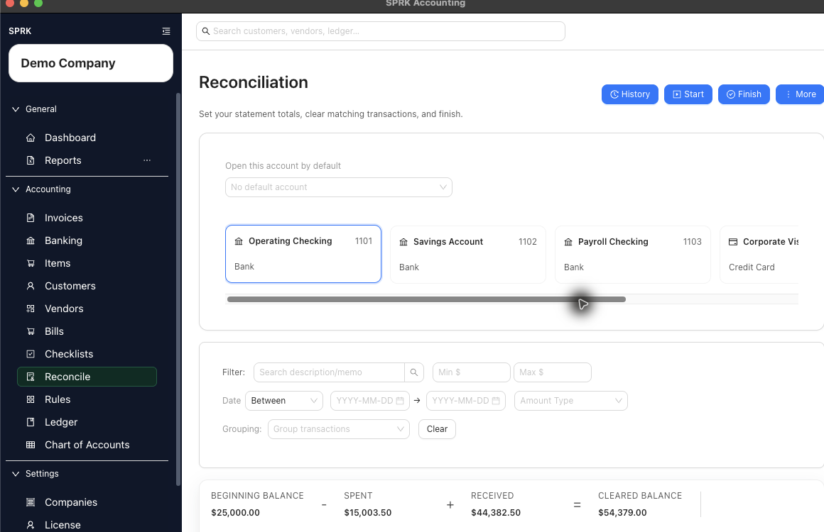 Reconciliation selected rows with a zero difference before posting