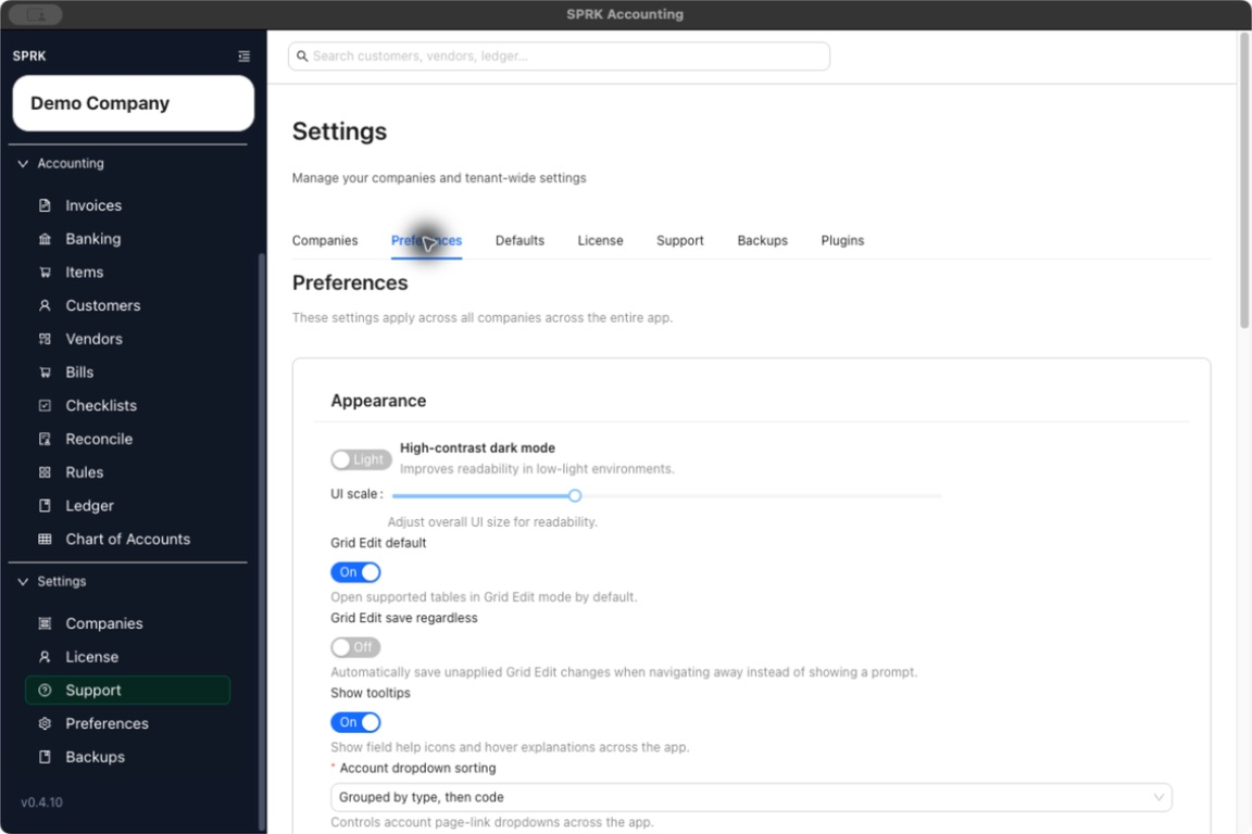 Preferences showing Grid Edit save regardless