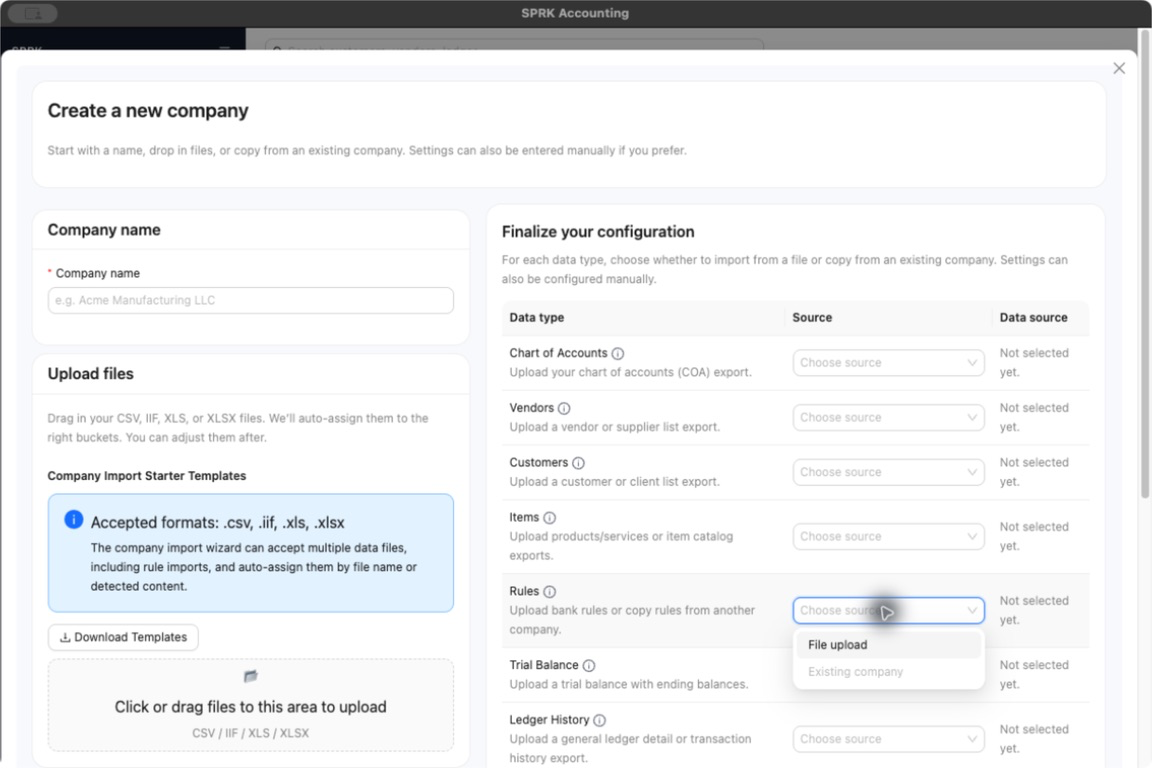 Import Wizard showing Rules and its source choices